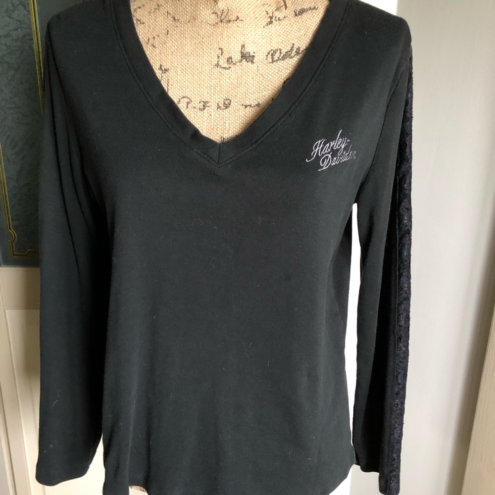 Harley Davidson Womens L/S Top Lace Insert Sz XL